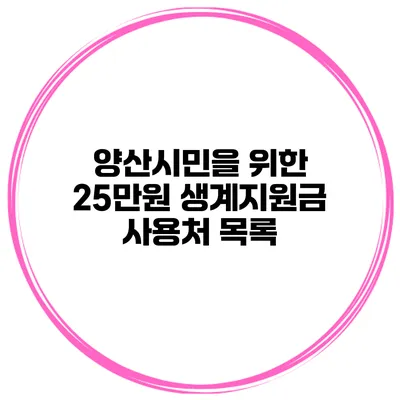 양산시민을 위한 25만원 생계지원금 사용처 목록